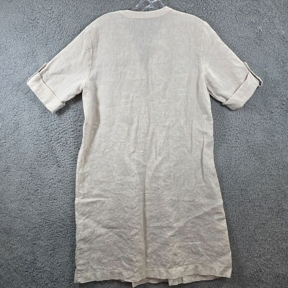 J. McLaughlin Women's Beige Linen Tunic Top Pleated Bodice Short Sleeve Size L - Picture 7 of 12